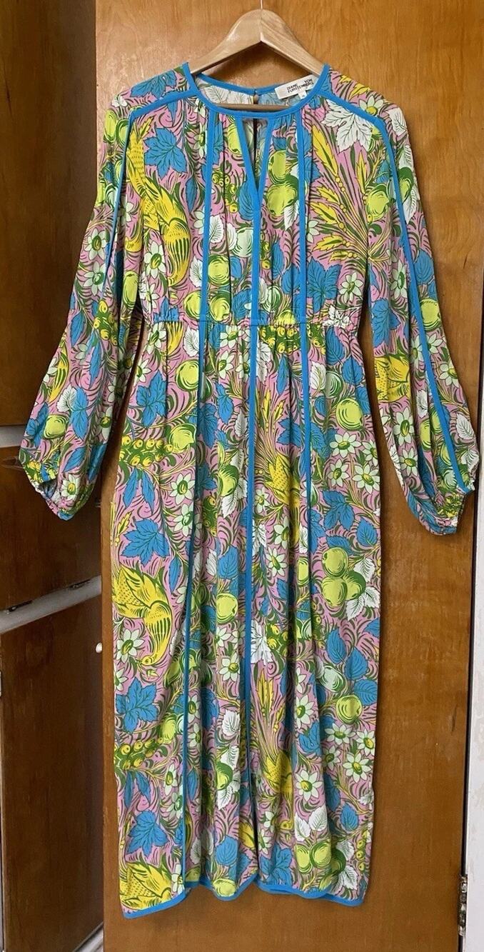 Diane von Furstenberg Scott Midi Dress Tropical Bird Paradise Sz XS Resort Maxi